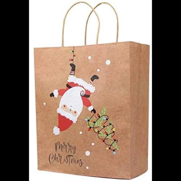 12Pcs Santa Claus Christmas Kraft Paper Gift Wrap Bags, Chimney Xmas Tree, 10 In - Picture 3 of 7